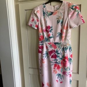 Calvin Klein, Multi Color Floral, Knee Length, Gold visible back Zipper, Size 2